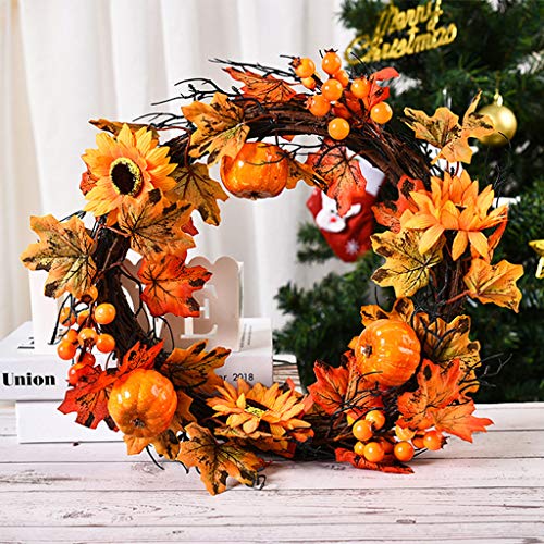 Türkranz Herbst, Herbstkranz, Herbstkränze, Herbstdeko Modern Groß Autumn Decor Türdeko Deko Fall Wreath für Haustür Outdoor Tisch Außen, Rattan Kürbis Ahornblatt Beere Türkranz von Kashyke