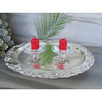 Vintage Klarglas Kerzenhalter, 2 Seitliche Schwere Glas 2Er Set von KasiasVintageFinds