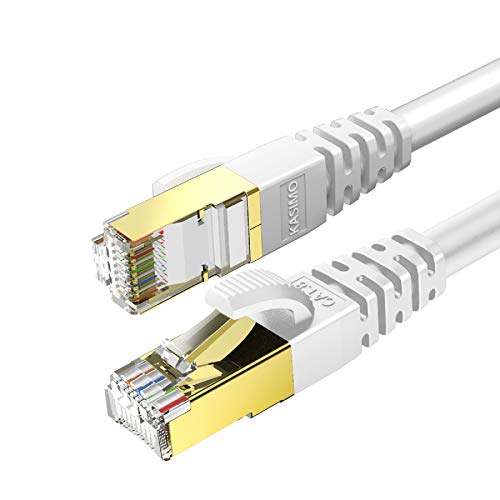 KASIMO Cat 8 Lan kabel 1,5m Netzwerkkabel cat 8 kabel Für 40Gbps / 2000Mhz Ethernet Kabel, Internetkabel cat 8 Patchkabel Superschnell Flexibel und Robust mit vergoldetem RJ45. Netzwerkkabel1,5m Weiß von KASIMO