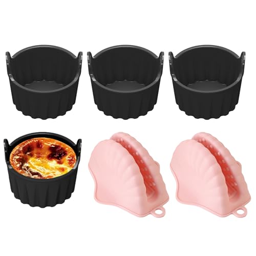4 Stück Air Fryer Silikon Muffinförmchen, 2 Stück Silikon Ofenhandschuhe – Hitzebeständige, Wiederverwendbare Backformen, Antihaft silikon Muffinformen für Airfryer, Backen und Kochen von Kaslaider