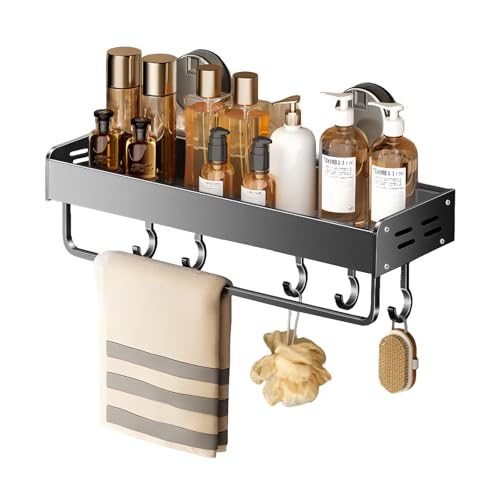 Duschablage ohne Bohren, Badezimmer Regal Organizer, Große Größe und Kapazität Duschregal mit 5 Haken, Aufhängen Dusche Regale Halterungen für Shampoo und Körperlotion von Kaslaider