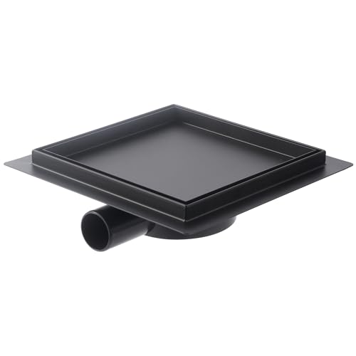 Kasloglow Duschablauf Schwarz Quadratisch 10x10 cm, Edelstahl Bodenablauf, Befliesbar, Siphon mit Haarsieb und Geruchsstop, 360° Drehbar für bodenebene Duschen von Kasloglow