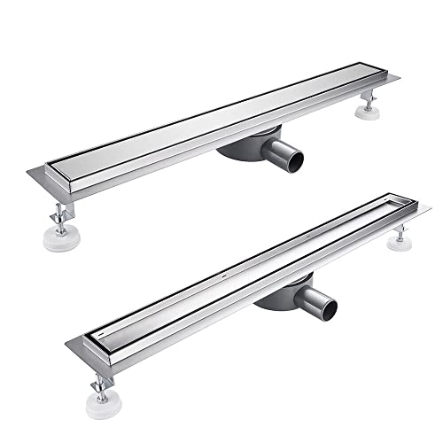 Kasloglow Duschrinne 100 cm Komplettset, Edelstahl Ablaufrinne, Extra flache befliesbare Duschrinne mit Haarsieb, Geruchsstop und 360° Drehbar Siphon - Länge 50-120cm für bodenebene Duschen von Kasloglow