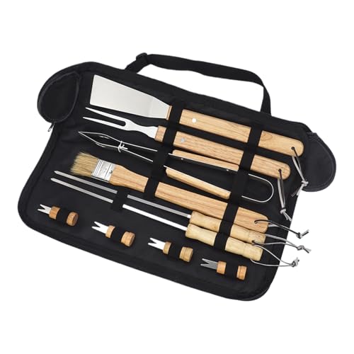 Grill Werkzeug Set, 10-teiliges Set Mit Holzgriffen, Edelstahl Grillzubehör Mit Spatel Zange Geschenk Für Männer Väter von Kasmole