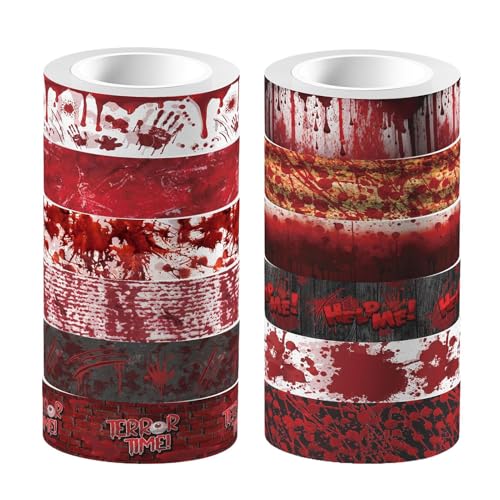 Halloween Dekoration Klebeband,Durchsichtig Blutige Halloween Aufkleber Rolle - 5M Blutig Haftende Scrapbooking Aufkleber Für Kinder Erwachsene Gläser Tassen Computer Laptops Türen Und Basteln von Kasmole