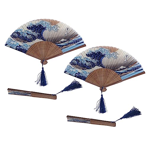 Kasmole 2 Stück Japanische Handfächer - Hand Fächer Mit Quasten - Geschnitzten Bambus Handheld Faltfächer - Klappbarer Handfächer | Für Geschenk Wanddekor Hochzeit Kostü Theater von Kasmole