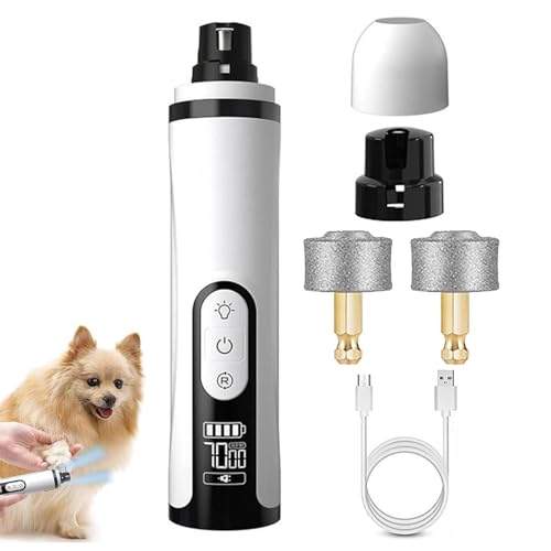 Kasmole Elektrischer Hundekrallenschleifer, Wiederaufladbarer Welpenkrallenschleifer Mit Doppel-LED-Licht, Ergonomisches Elektrisches Haustiernagelpflegegerät Für Große Kleine Kätzchen Welpen von Kasmole
