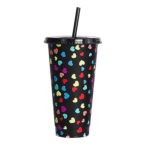 Kasmole Farbwechselflasche, Eiskaffeetasse mit Deckel und Strohhalm, 680 ml wiederverwendbare Trinkbecher, lustiger Herzbecher, großes Fassungsvermögen, niedliche Neuheit, wechselnde Teetasse von Kasmole