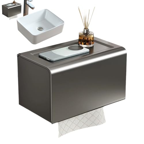 Klopapierhalter, Wandmontage-Box Für Toilettenpapier, Servietten Spender Mit Handyhalter Ablage Klopapierhalter, Wandmontage-Box Für Toilettenpapier, Servietten Spender Mit Handyhalter Ablage von Kasmole