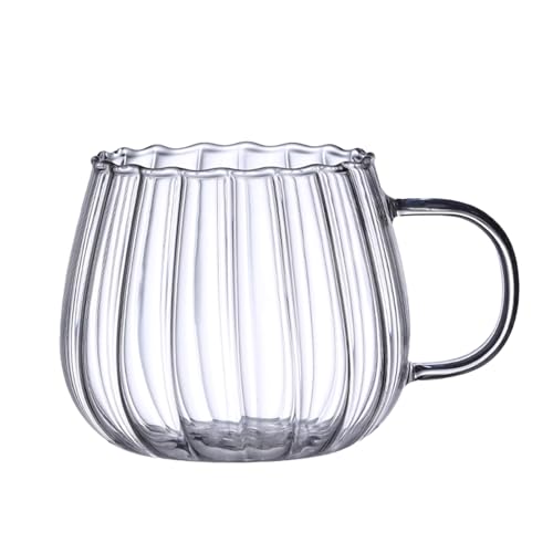 Kürbis-Glasbecher | 400 ml Gestreifter Glasbecher Kürbisförmige Kaffeetasse aus Glas Teetasse aus Glas Transparenter Frühstücksglasbecher - für Kaffee, Saft, Tee, Wasser von Kasmole
