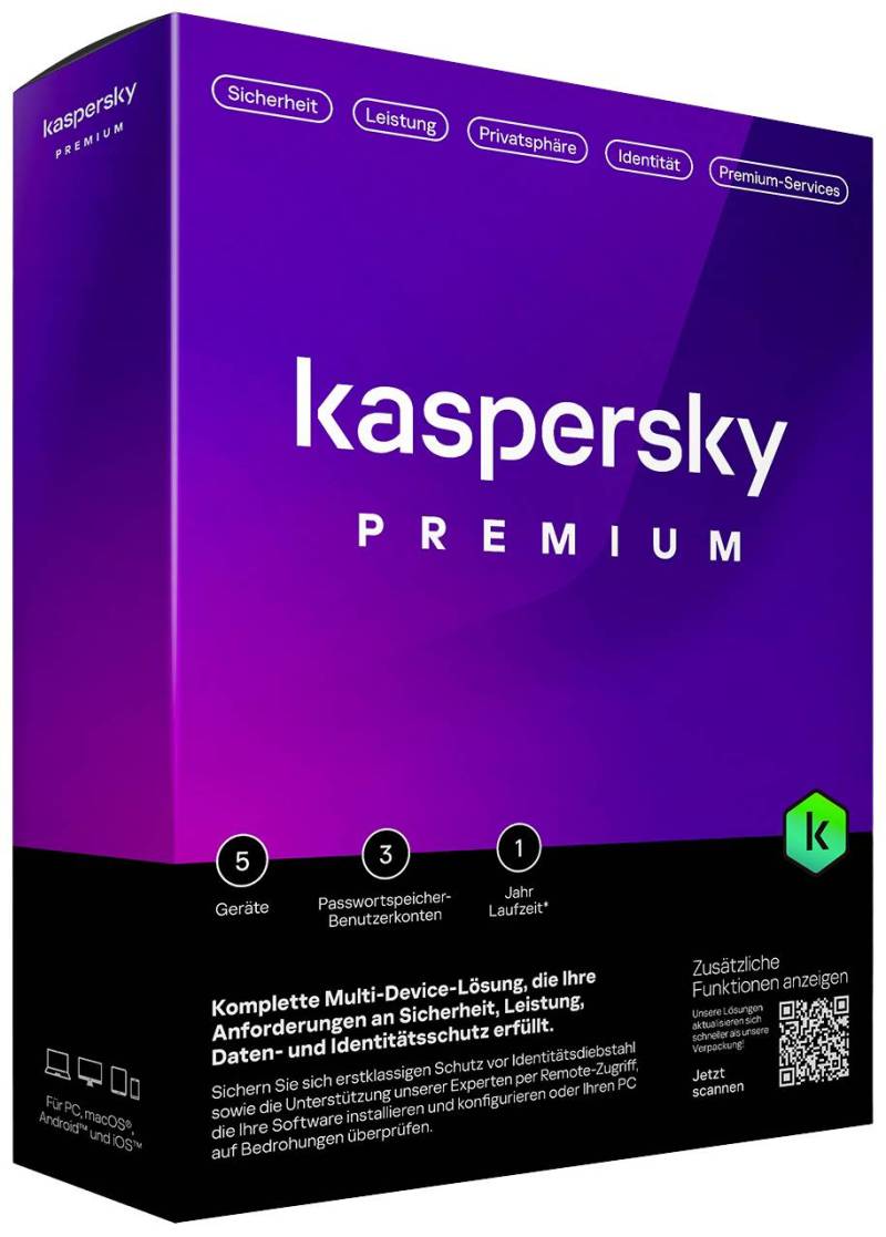 Kaspersky Premium Total Security Jahreslizenz 5 Lizenzen Windows Mac Android iOS von Kaspersky
