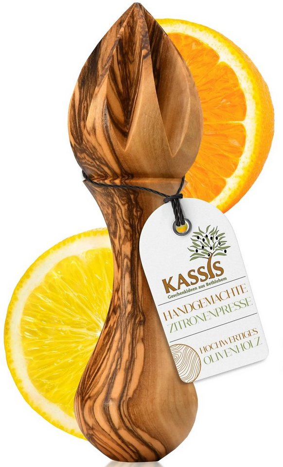 Kassis Dekoobjekt Zitronenpresse aus Olivenholz, handgemacht, Zitruspresse für Saft, Holzdeko, Naturprodukt, aus Bethlehem, Limettenpresse, Orangenpresse von Kassis