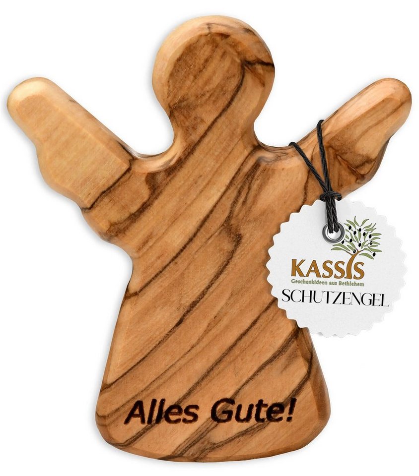 Kassis Engelfigur Schutzengel als Handschmeichler mit Spruch Alles Gute", handgemacht, Olivenholzdeko, Naturprodukt, aus Bethlehem, Glücksbringer" von Kassis