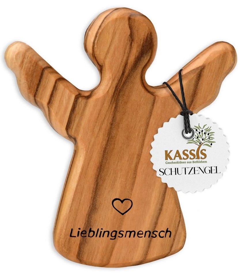 Kassis Engelfigur Schutzengel als Handschmeichler mit Spruch Lieblingsmensch", Olivenholzdeko, handgemacht, aus Bethlehem, Glücksbringer" von Kassis