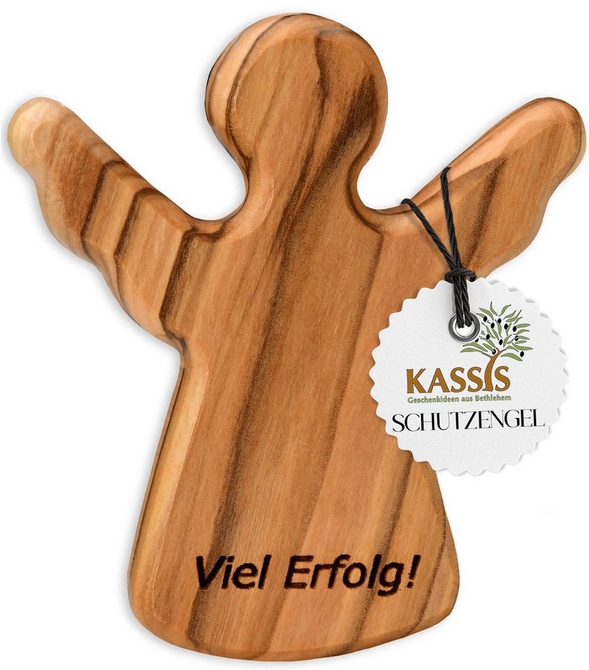 Kassis Engelfigur Schutzengel als Handschmeichler mit Spruch Viel Erfolg", Olivenholzdeko, handgemacht, aus Bethlehem, Glücksbringer" von Kassis