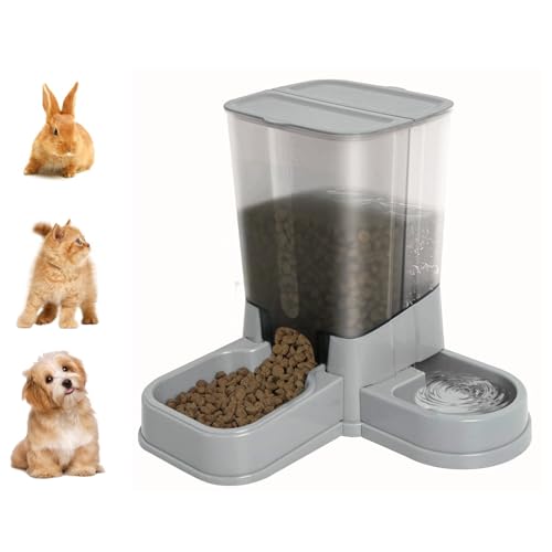 Automatischer Katzenfutterspender, 2-in-1 Abnehmbarer Schwerkraft-Futter- und Wasserspender für Katzen und kleine Hunde (Grau) von Kassiva