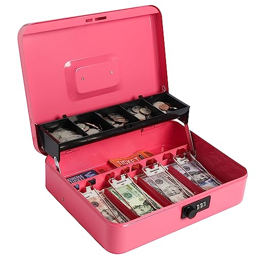 Kasten Geldkassette mit Zahlenschloss, Metall-Spardose für Bargeld, 30 x 24,1 x 8,9 cm, groß, Rosa von Kasten