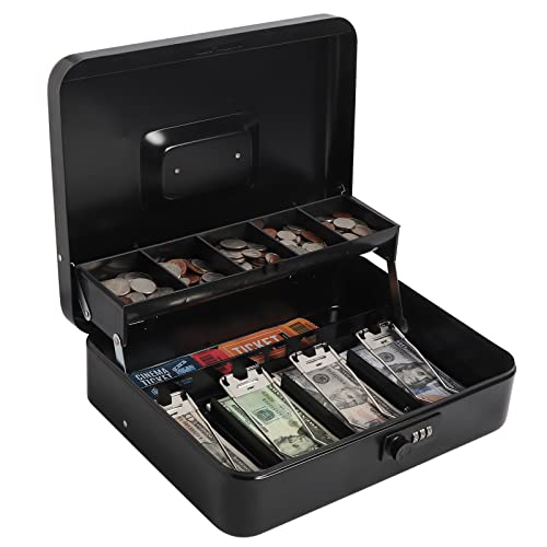 Kasten Geldkassette mit Zahlenschloss, Metall-Spardose für Bargeld, 30 x 24,1 x 8,9 cm, groß, Schwarz von Kasten
