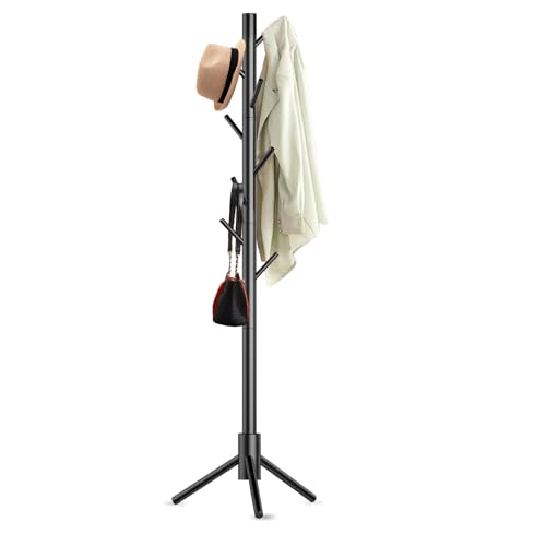 Kasunpul Garderobenständer, Kleiderständer aus Massivholz 8 Haken, Garderobe in Baumform, 3 Verstellbare Höhen, für Kleidung, Hut, Wohnzimmer, Schlafzimmer, Büro, Flur (Schwarz)… von Kasunpul
