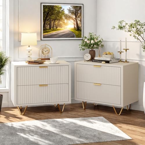 KatFash Nachttisch 2er Set,Nachttische mit 2 Schubladen,Nachtkästchen mit goldenen Beinen und Griffen,Nachtschrank Schlafzimmer,für Wohnzimmer, Schlafzimmer, Weiß,49 x 29 x 47cm KatFash Nachttisch 2er Set,Nachttische mit 2 Schubladen,Nachtkästchen mit goldenen Beinen und Griffen,Nachtschrank Schlafzimmer,für Wohnzimmer, Schlafzimmer, Weiß,49 x 29 x 47cm von KatFash