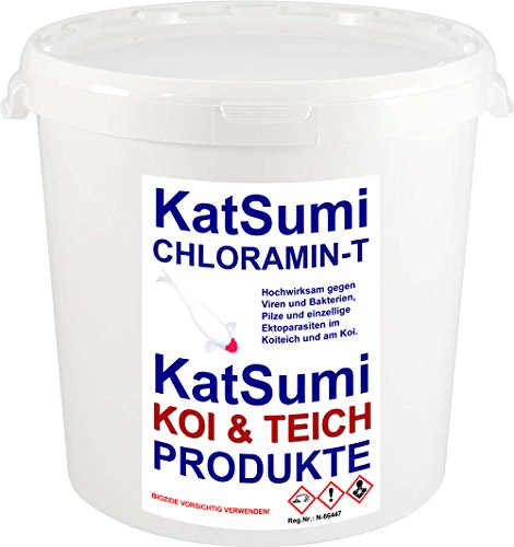 KatSumi Chloramin-T Chloramin-T professionelles Wasserdesinfektionsmittel, Aquakultur und Koiteich, effektiv gegen Viren, Bakterien, Pilze, einzellige Ektoparasiten im Teich und Aquarium, 2kg Eimer von KatSumi Chloramin-T