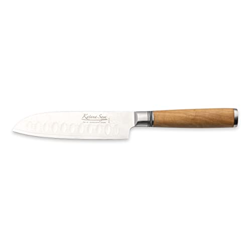 Katana Saya 12 cm Santoku Messer, 67-lagiger VG-10 Damaszenerstahl, Griff aus Olivenholz von Katana Saya