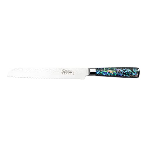 Katana Saya Pearl 20 cm Brotmesser – VG-10-Damaststahl mit hohem Kohlenstoffgehalt für extreme Robustheit und Schärfe – Acrylgriff mit Abalone-Muster von Katana Saya