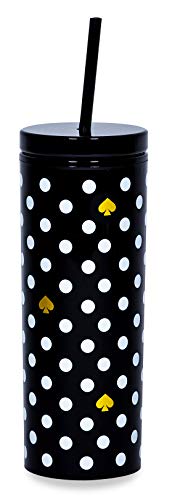 Kate Spade New York Insulated Tumbler with Reusable Silicone Straw, Black 20 Ounce Acrylic Travel Cup with Lid, Polka Dots von Kate Spade New York