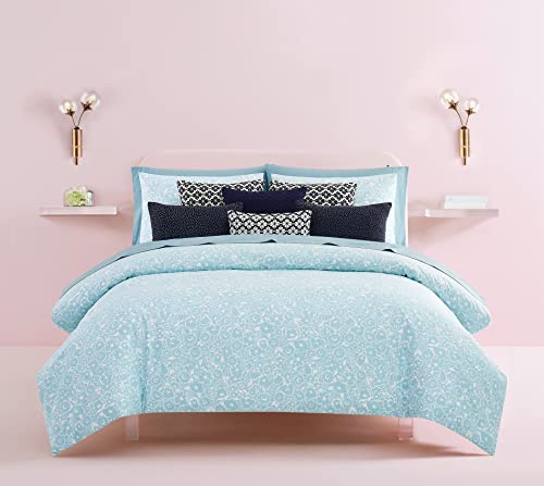 Kate Spade New York New Blooms Bettdecken-Set, Bedruckt, Doppelbettgröße, 100% Baumwolle mit Poly-Füllung (Blue Glow) von Kate Spade New York