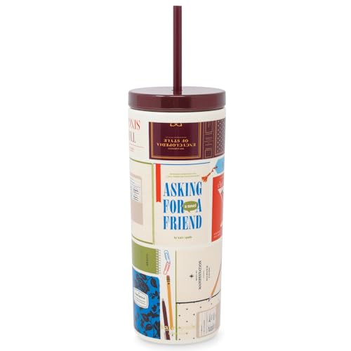 kate spade new york Acrylbecher mit Deckel und Strohhalm, 680 ml, schmaler doppelwandiger Becher (Buchclub) von Kate Spade New York