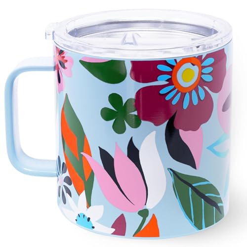 kate spade new york Isolierter Edelstahlbecher mit Griff und Deckel, 473 ml, doppelwandiger Becher, wiederverwendbarer Kaffeebecher für heiße und kalte Getränke (Safari-Blumenmuster) von Kate Spade New York