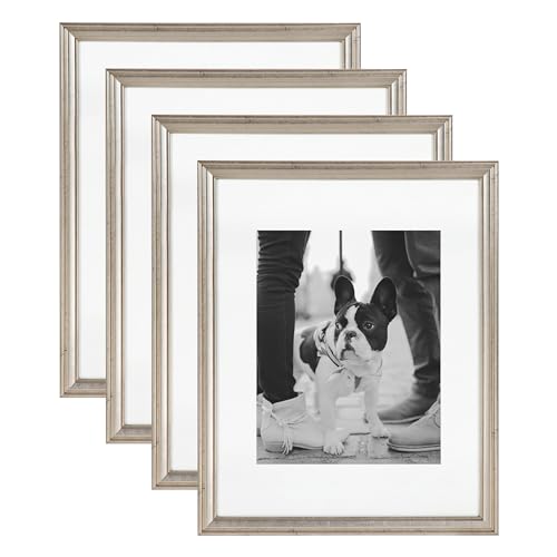 Kate and Laurel Adlynn Bilderrahmen Rechteck 4er Set 11x14 Mattiert auf 8x10 Silber Glam Vierteiliges Rahmen Set für Galerie Wandrahmen Set in Wohnzimmer Wanddekoration von Kate and Laurel