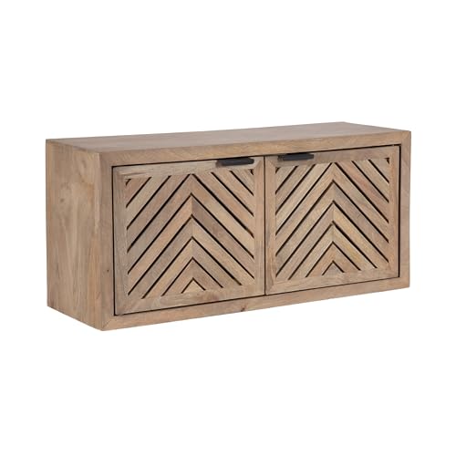Kate and Laurel Mezzeta Dekorativer zweitüriger Hängeschrank 30x10x14 Beige Dekorativer moderner Aufbewahrungsschrank zur Verwendung als schwebender Nachttisch oder schwebender TV-Regal von Kate and Laurel