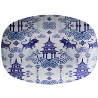 Chinoiserie Pagode Bulls Servierplatte, Luxus Mikrowellensicher, Spülmaschinenfest, Ofensichere Servierer, Elegantes Geschirr Set Geschenke, Grill von KateMcEnroeNYC