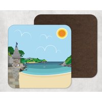 Illustrierte Kunst, Kunstwerk, Untersetzer, Coastal Print, Readymoney Cove Beach, Fowey, Cornwall, Home Decor von KatePearsonDesign