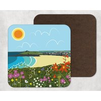 Illustrierte Kunst, Kunstwerk, Untersetzer, Küstendruck, Porthmeor, St Ives, Cornwall, Home Decor von KatePearsonDesign