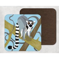 Illustrierte Kunst, Kunstwerk, Untersetzer, Wildtierdruck, Lemur, Wohnkultur, Haushaltswaren, Getränke von KatePearsonDesign