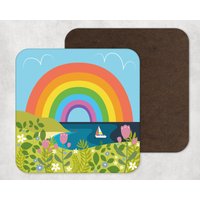 Regenbogen, Küstenkunst, Blumen, Untersetzer, Happy Birthday, Danke, Segelboot, Meer von KatePearsonDesign