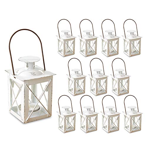 Kate Aspen Decorative Lanterns - Set of 12 - Luminous Distressed Metal Lantern Candle Holders for Wedding, Home Decor and Party - 4.5" H (6.5" H with Handle) – White von Kate Aspen