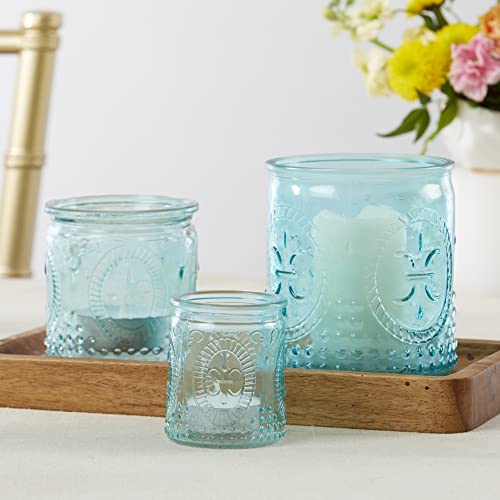 Kate Aspen Nesting Vintage Blau Glas Votivkerzenhalter (3er Set) Bauernhaus Dekoration Raumdekoration Regal Dekor von Kate Aspen