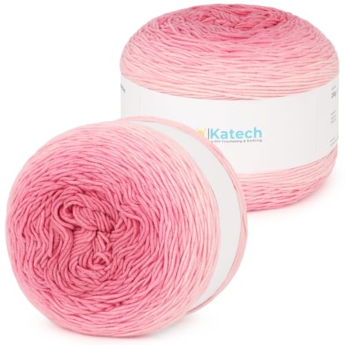 Katech Farbverlaufsgarn zum Häkeln, Stricken, Farbverlaufsgarn, Kuchen, 2 x 230 g, 45 % Baumwolle, 55 % Acryl, perfekt für Schals, Schals und Decken, Pfirsichrosa, 2 Stück Katech Farbverlaufsgarn zum Häkeln, Stricken, Farbverlaufsgarn, Kuchen, 2 x 230 g, 45 % Baumwolle, 55 % Acryl, perfekt für Schals, Schals und Decken, Pfirsichrosa, 2 Stück von Katech