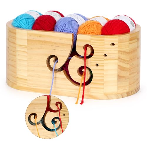 Katech Garnschale aus Holz zum Stricken, Garnhalter zum Häkeln mit 3 Löchern, extra große Häkelschalen, Wollaufbewahrung für Stricker und Häkeler, verhedderungsfreies Basteln, Geschenke für Katech Garnschale aus Holz zum Stricken, Garnhalter zum Häkeln mit 3 Löchern, extra große Häkelschalen, Wollaufbewahrung für Stricker und Häkeler, verhedderungsfreies Basteln, Geschenke für von Katech