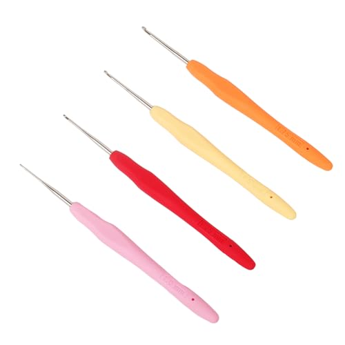 Katech Spitze Häkelnadel, 4 Stück Leichte Häkelnadeln mit Ergonomisch Bequemer Griff, Kleine Größen Häkelnadelset Bastelwerkzeuge Für Feine Arbeit & Spitzenstricken (1,0-1,75 mm) von Katech
