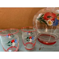 Likör-Karaffe 50Er Jahre Mit Blumenmalerei von KaterVintage