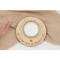 Personalisierter Teelichthalter Aus Holz, Gravierter Geburtstagsteller Mit Name von KatesKleinigkeiten