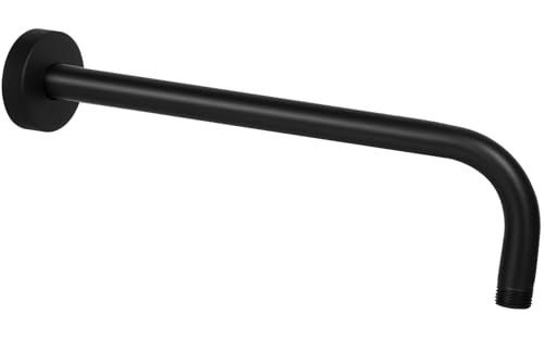 Katezon Duscharm Mit Flansch, Aus 304 Edelstahl, 38cm Langer Duschkopfverlängerungsrohrarm, Wandmontiert Für Fest Installierten Badezimmerduschkopf (Mattschwarz) von Katezon