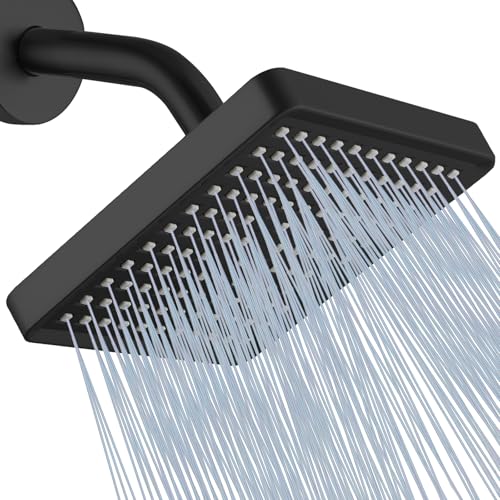 Katezon Duschkopf, Quadratischer Hochdruck-Regenduschkopf, Hochwertiges Luxusdesign, Leicht zu Reinigender, Verstellbarer Ersatz für Lhre Badezimmerduschköpfe (Schwarz Matt, 15 cm) von Katezon