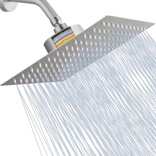 Katezon Duschkopf mit Filter, Hochdruck-Duschkopf mit Filter für Hartes Wasser, Entfernt Chlor und Schadstoffe, 25 cm Quadratischer Regenduschkopf (Gebürstetes Nickel) von Katezon