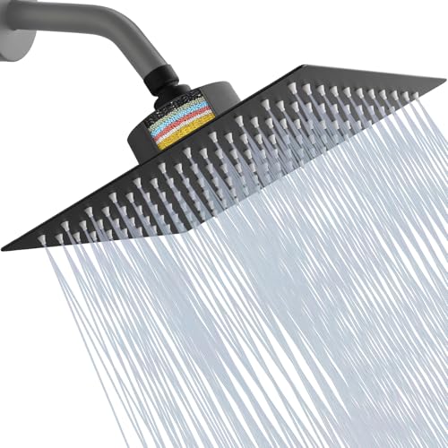 Katezon Duschkopf mit Filter, Hochdruck-Duschkopf mit Filter für Hartes Wasser, Entfernt Chlor und Schadstoffe, 25 cm Quadratischer Regenduschkopf (Mattschwarz) von Katezon