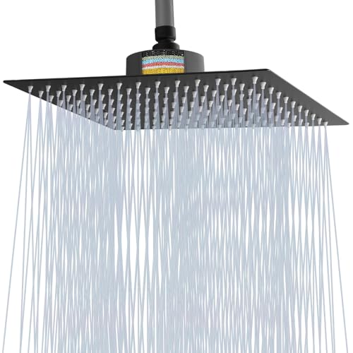 Katezon Duschkopf mit Filter, Hochdruck-Duschkopf mit Filter für Hartes Wasser, Entfernt Chlor und Schadstoffe, 30 cm Quadratischer Regenduschkopf (Mattschwarz) von Katezon